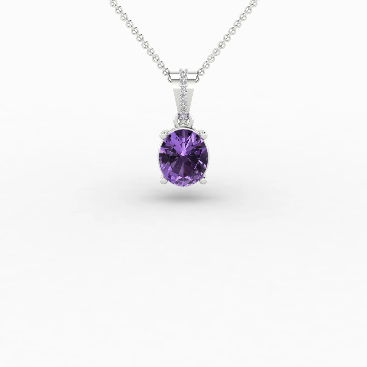 1 Carat Oval Amethyst Drop Diamond Necklace