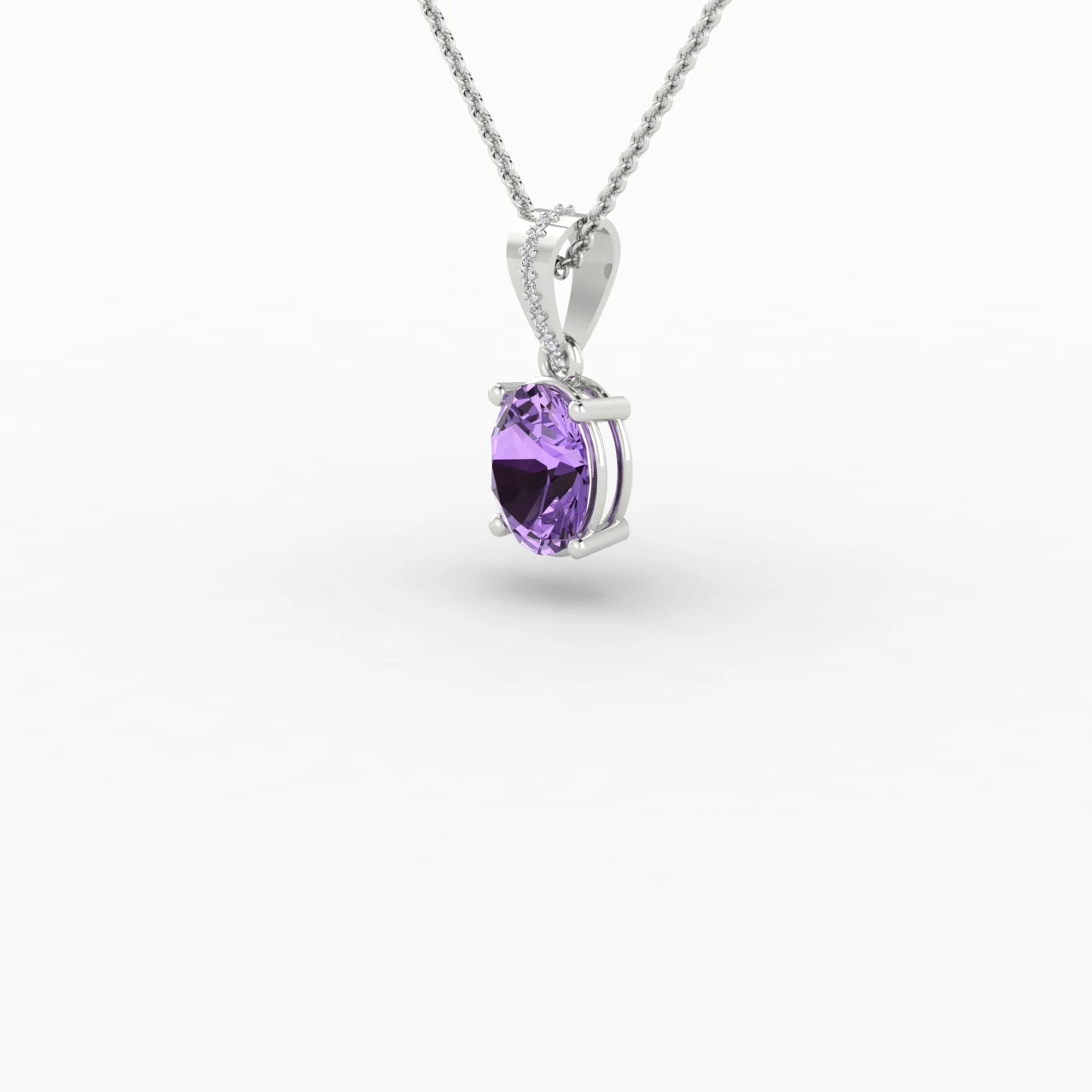 1 Carat Oval Amethyst Drop Diamond Necklace