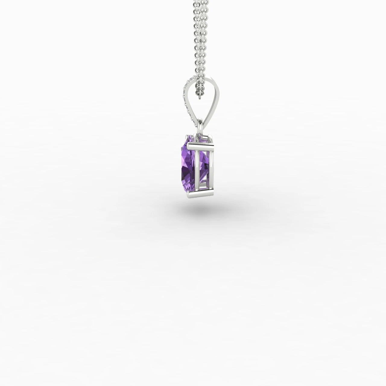 1 Carat Oval Amethyst Drop Diamond Necklace