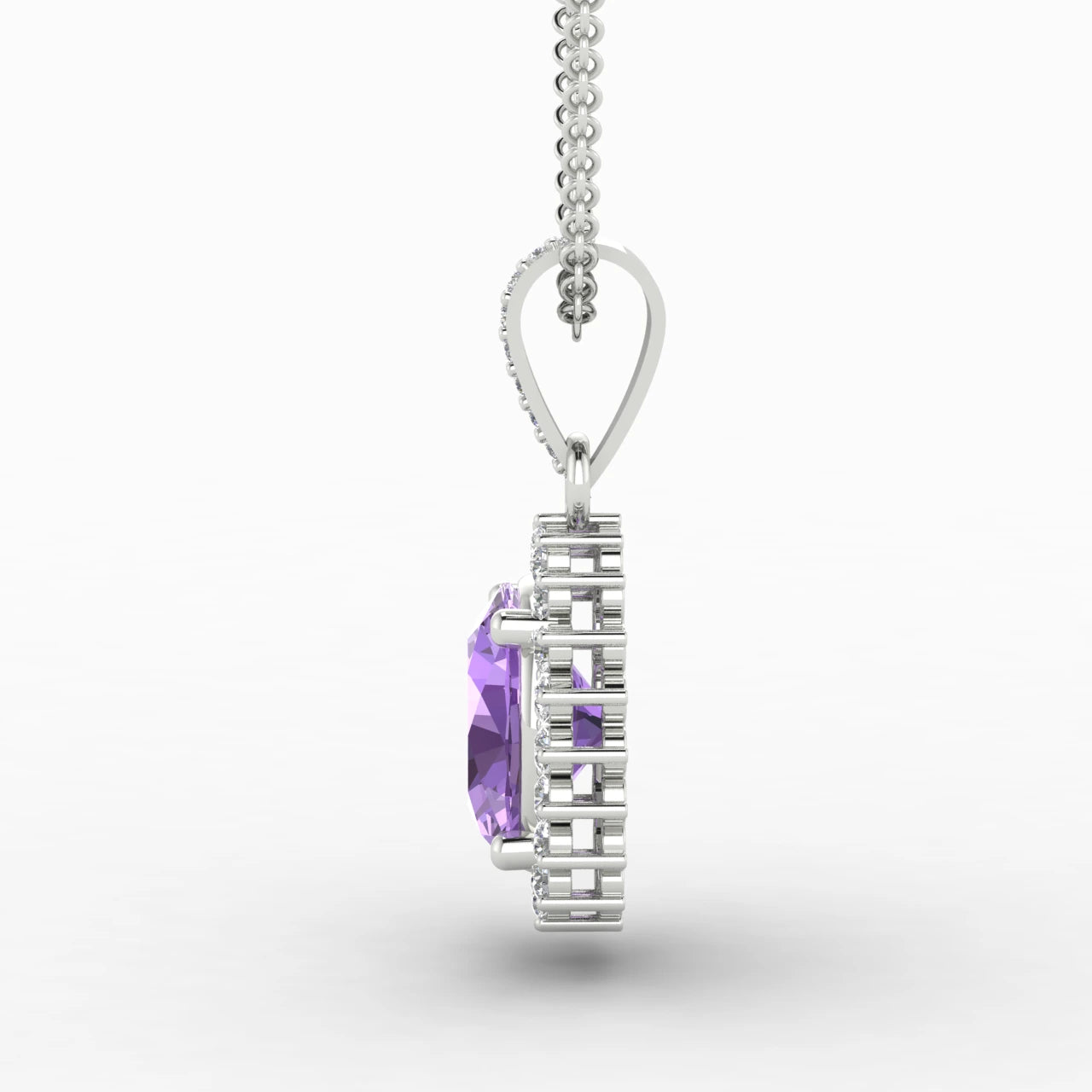 1 Carat Oval Amethyst Halo Diamond Necklace
