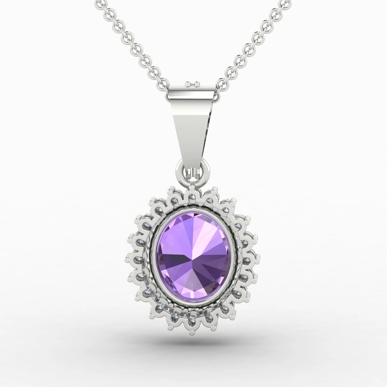 1 Carat Oval Amethyst Halo Diamond Necklace