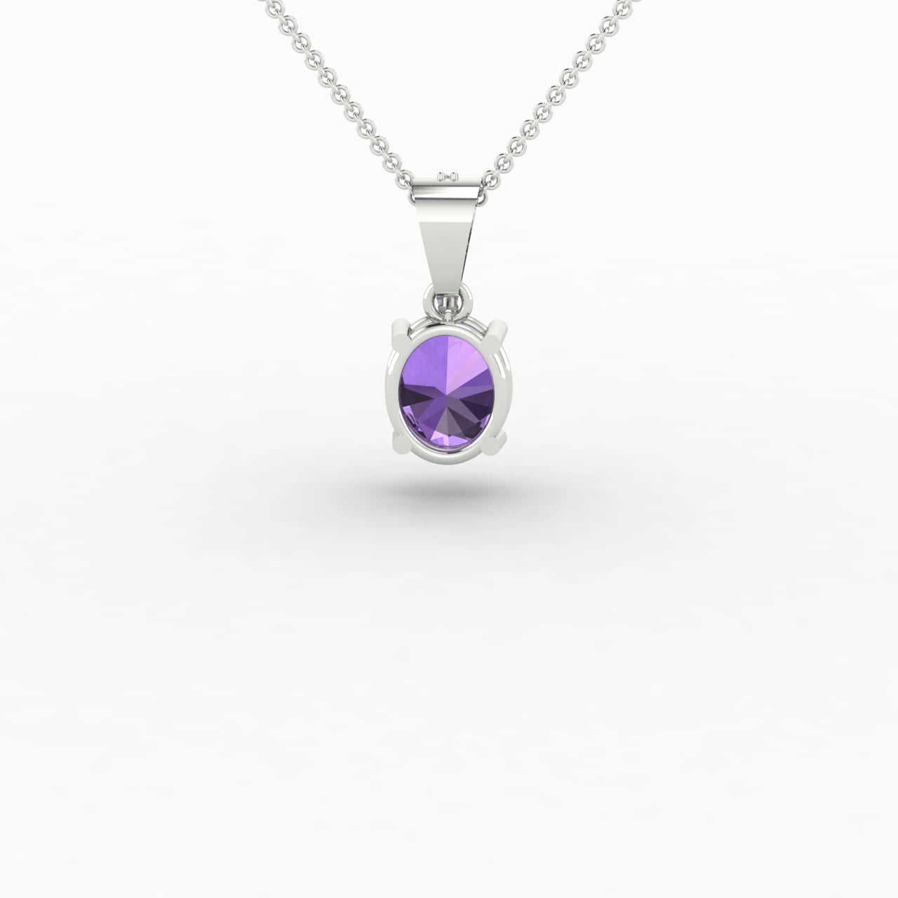 1 Carat Oval Amethyst Drop Diamond Necklace