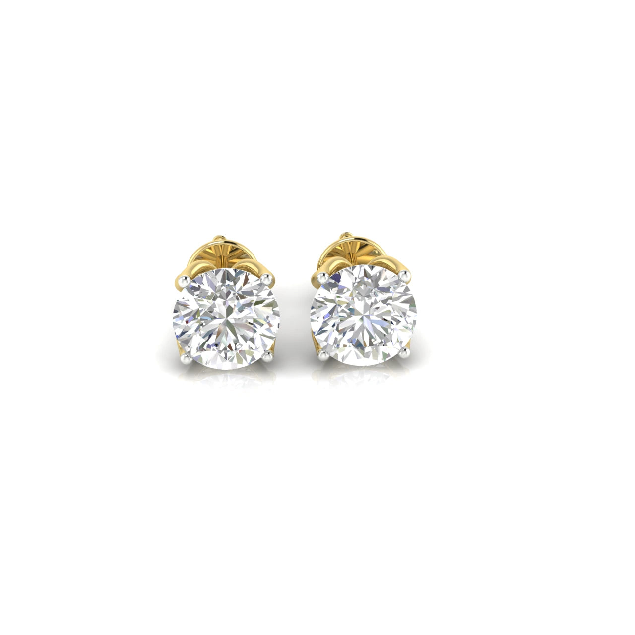 4 Carat IGI Certified Brilliant Round Diamond Earring Yellow Gold Studs