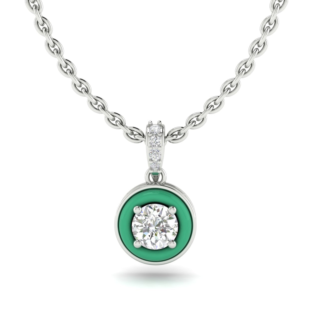 Diamond Pendant with Green Ceramic Halo Front Image