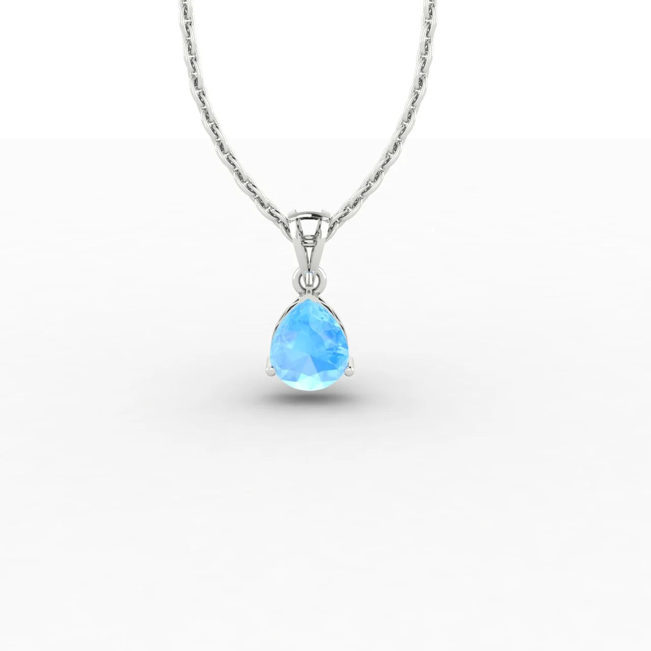 Pear Cut Aquamarine Solitaire Necklace 14k White Gold