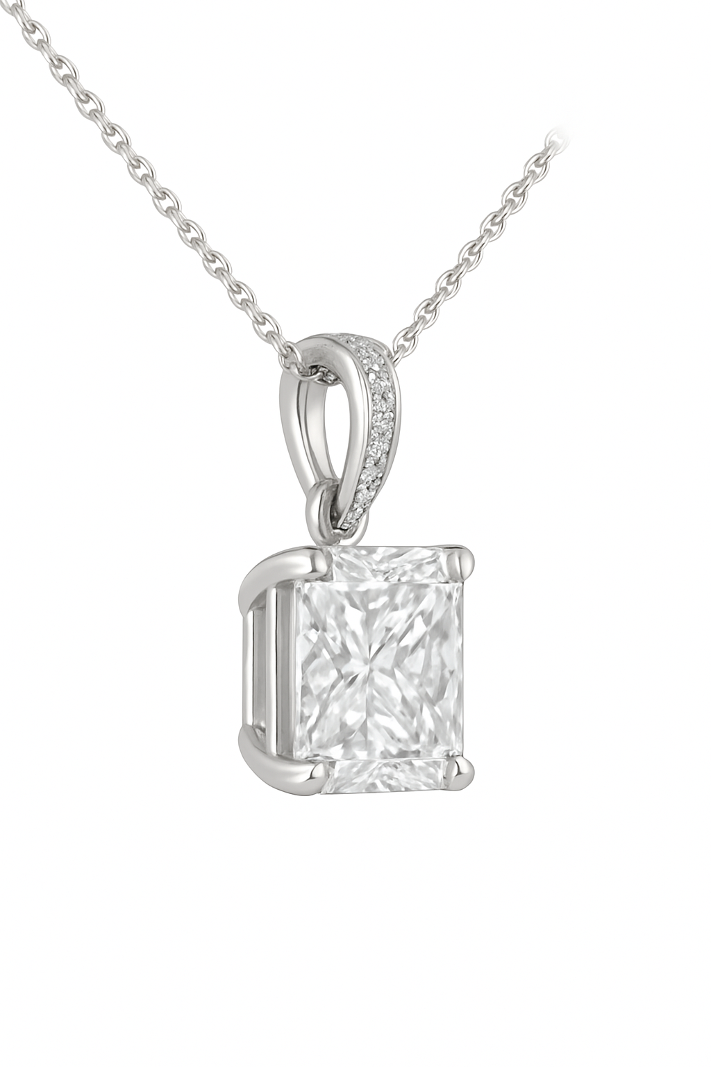 2 Carat Radiant Cut IGI Certified Solitaire Diamond Necklace 14K White Gold