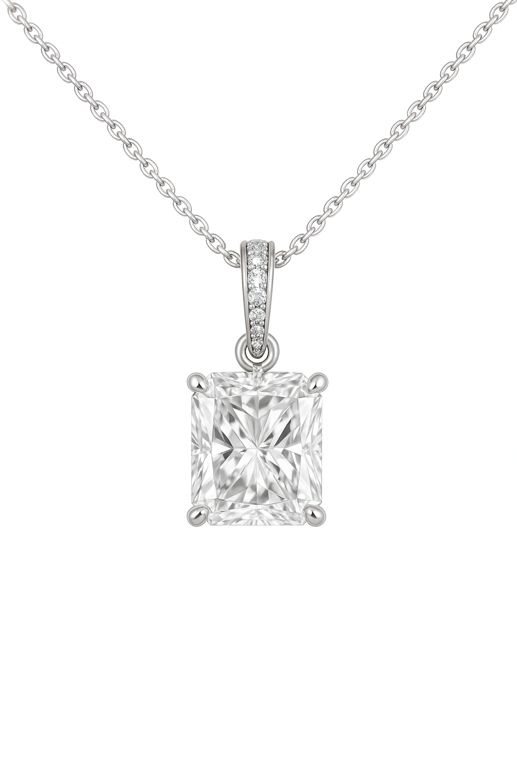 2 Carat Radiant Cut IGI Certified Solitaire Diamond Necklace 14K White Gold