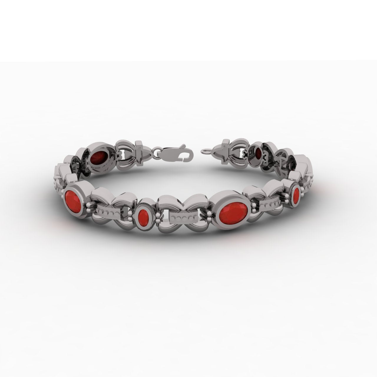 Ruby Swirl Linked Sterling Silver Bracelet