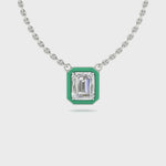 1.5 Carats Green Ceramic Certified Emerald Cut Lab Diamond Necklace