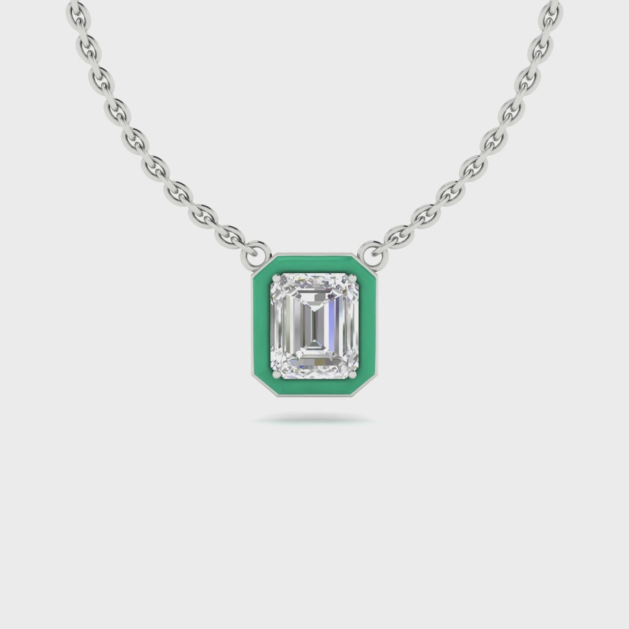 1.5 Carats Green Ceramic Certified Emerald Cut Lab Diamond Necklace
