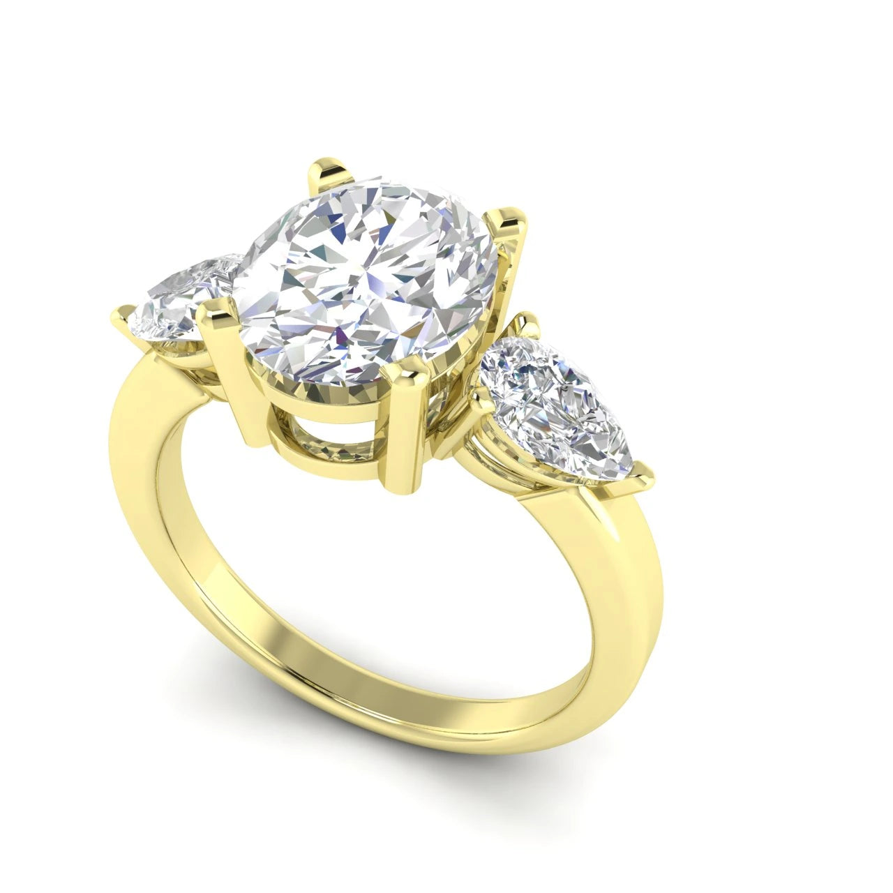 3 Carat IGI Certified Oval & Pear Lab Diamond 18K Yellow Gold Engagement Ring