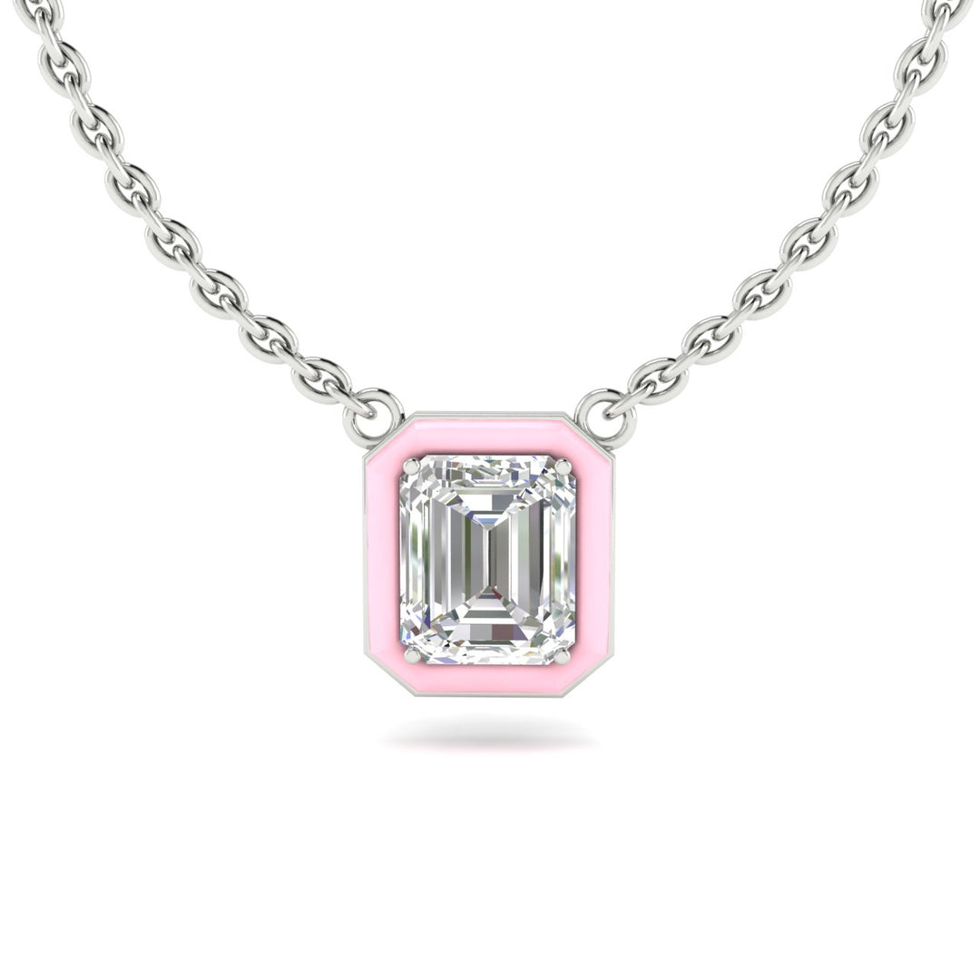1.5 Carats Pink Ceramic Certified Radiant Cut Lab Diamond Necklace