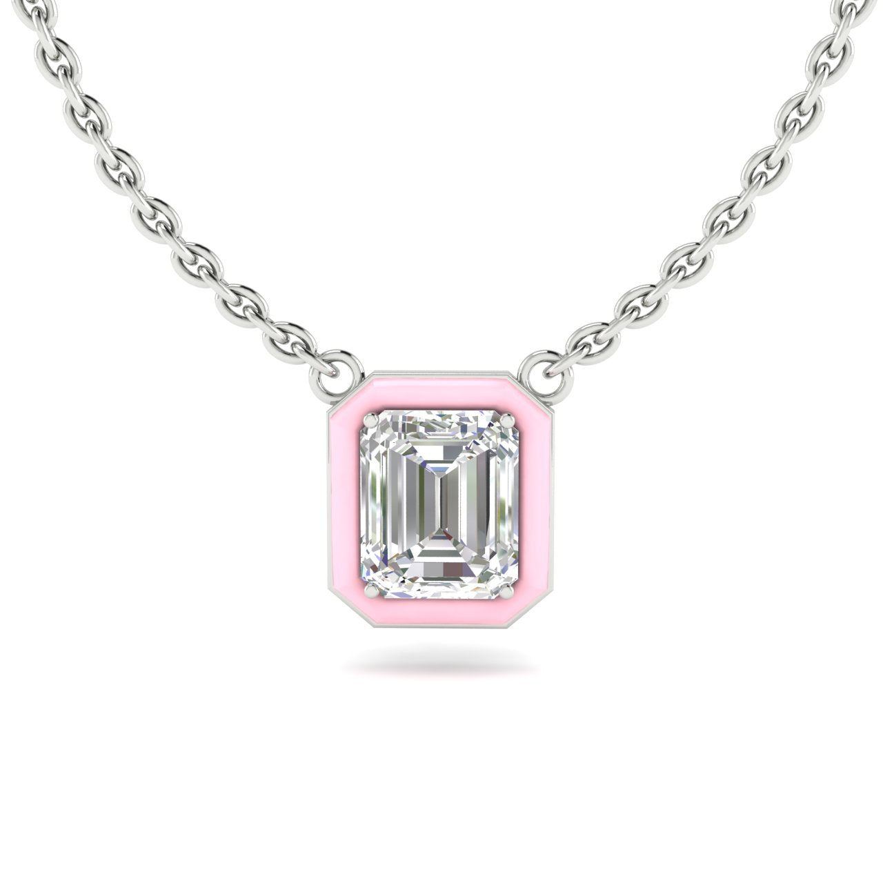 1.5 Carats Pink Ceramic Certified Radiant Cut Lab Diamond Necklace