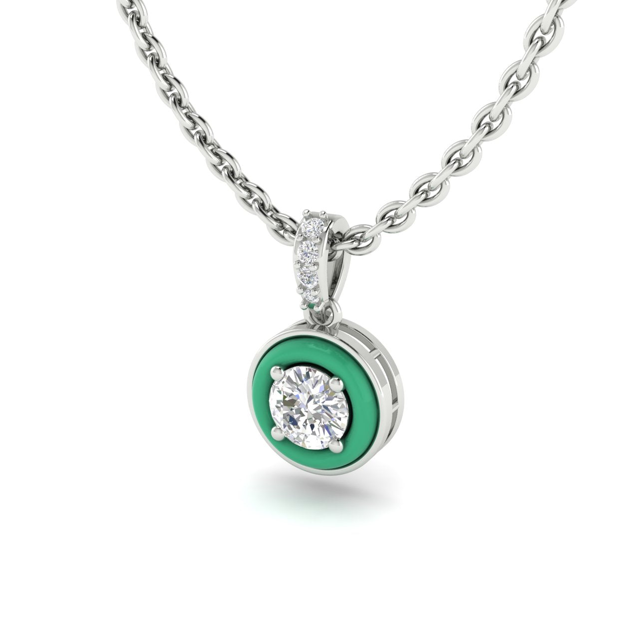 Diamond Pendant with Green Ceramic Halo Top Image