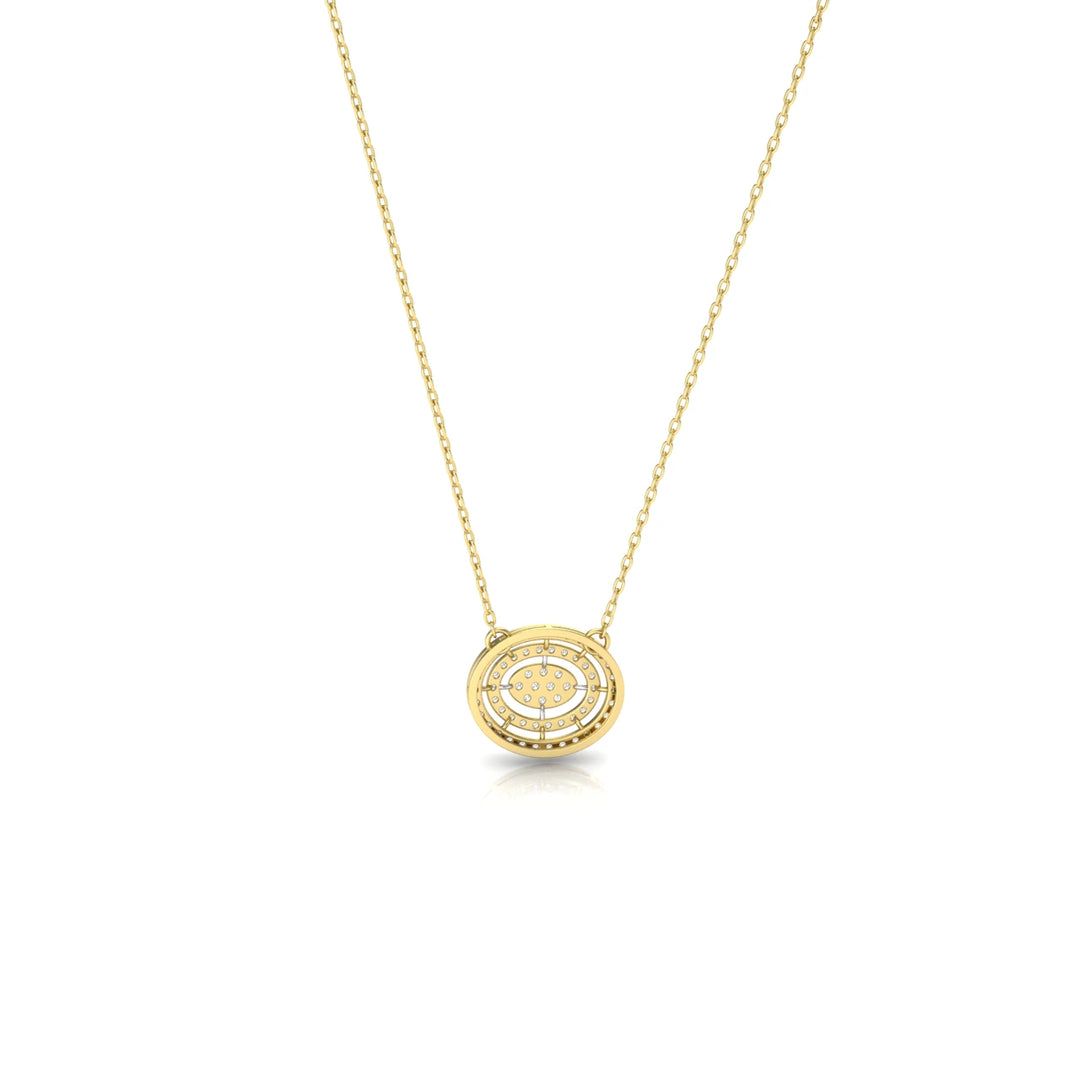 1 Carat Oval Cluster Halo Lab Grown Diamond  Necklace 14K YellowGold