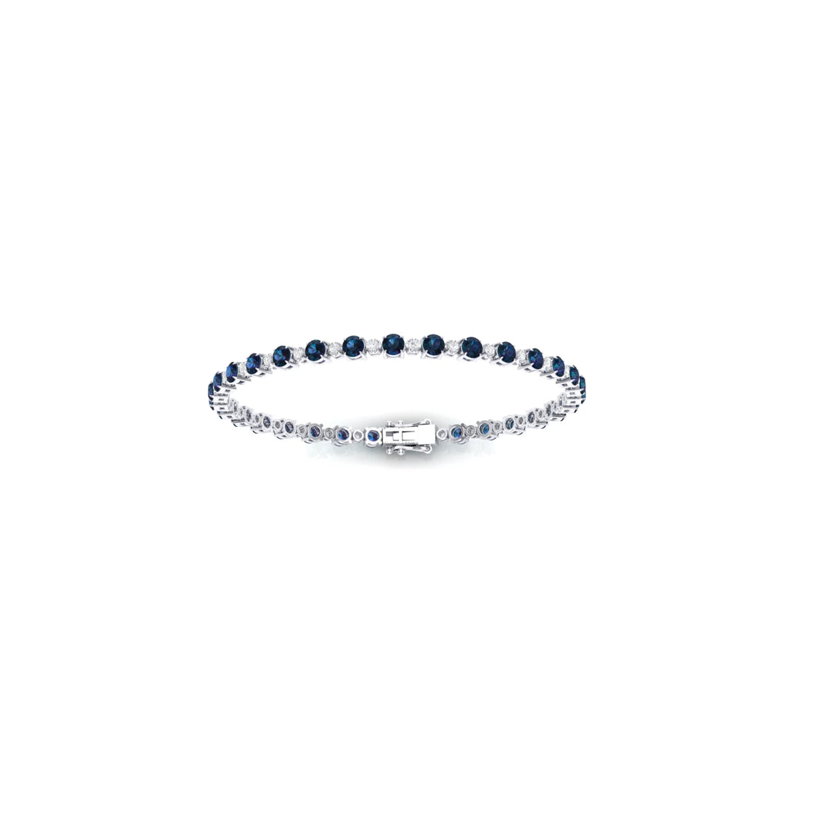 1 Carat Blue Saphire and Lab Diamond Bracelet in 14k White Gold