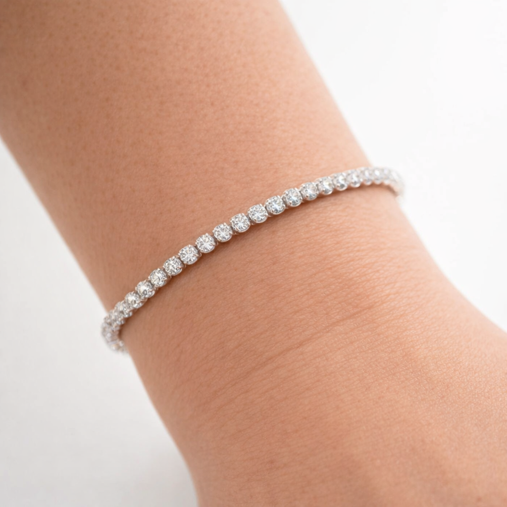 1.5 Carats Natural Diamond Tennis Bracelet 18K White Gold