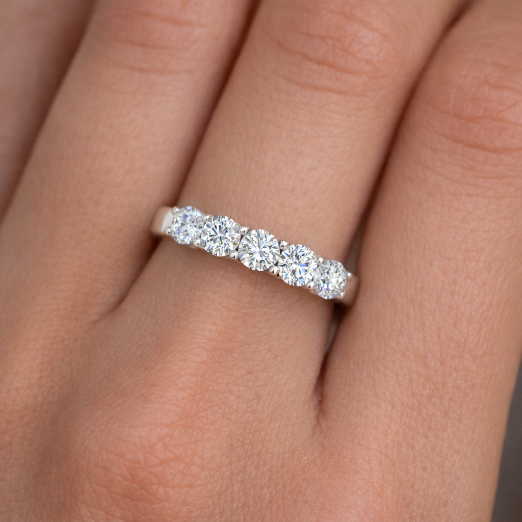 1 Carat Five-Stone Diamond Band Ring 18K White Gold
