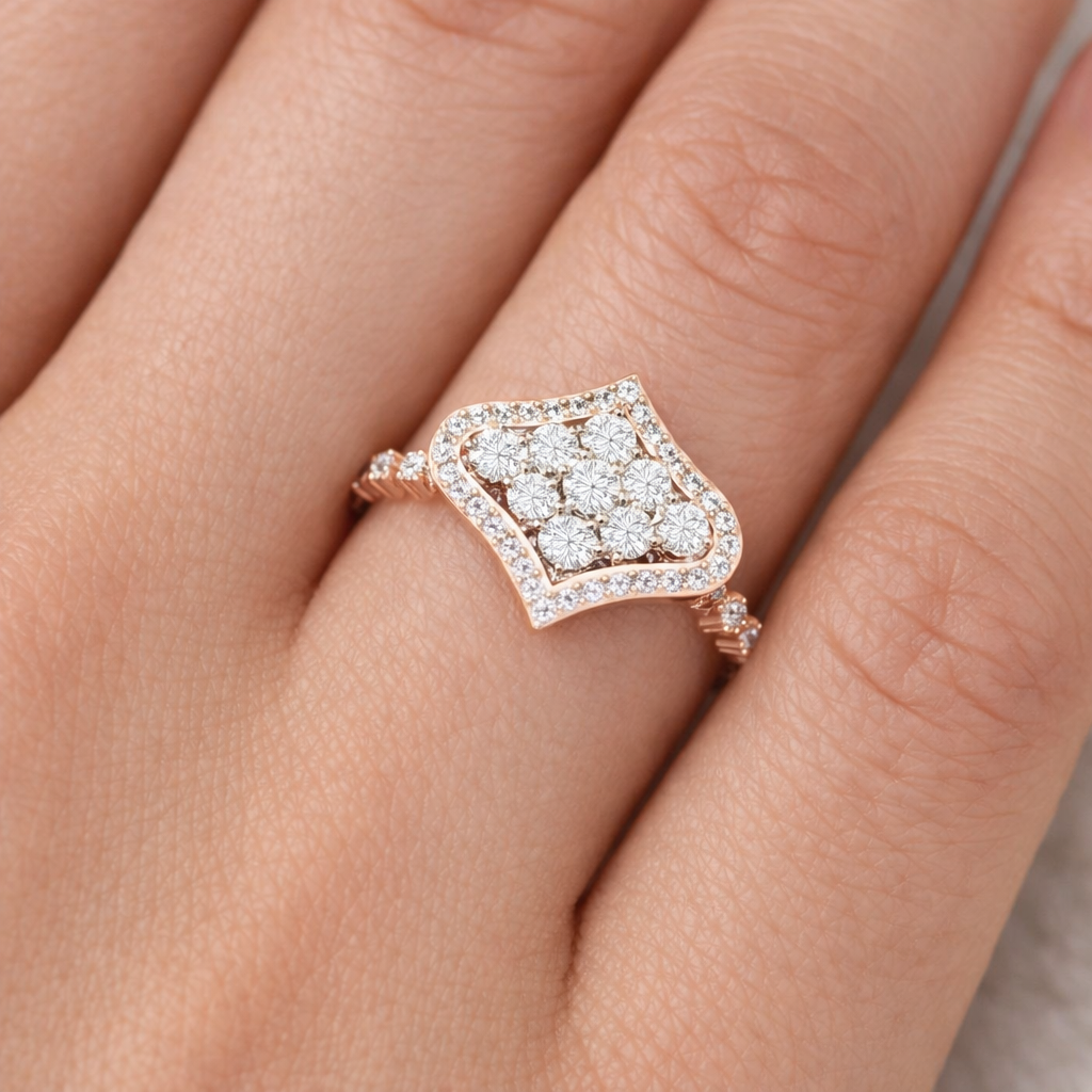 0.5 Carat Diamond Mughal Cluster Cocktail Ring 14K Rose Gold
