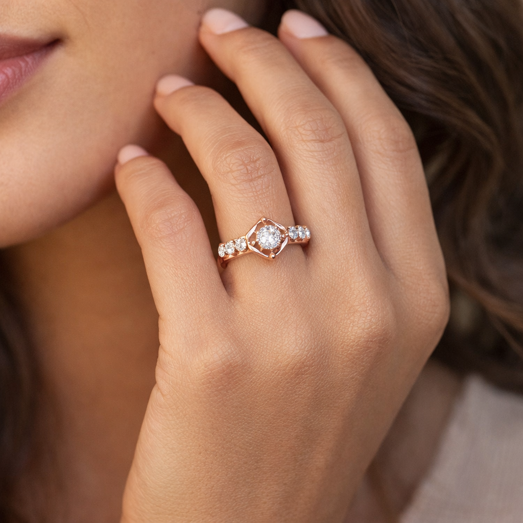 0.3 Carats Natural Diamond Petra Kite Cluster Ring 14K Rose Gold