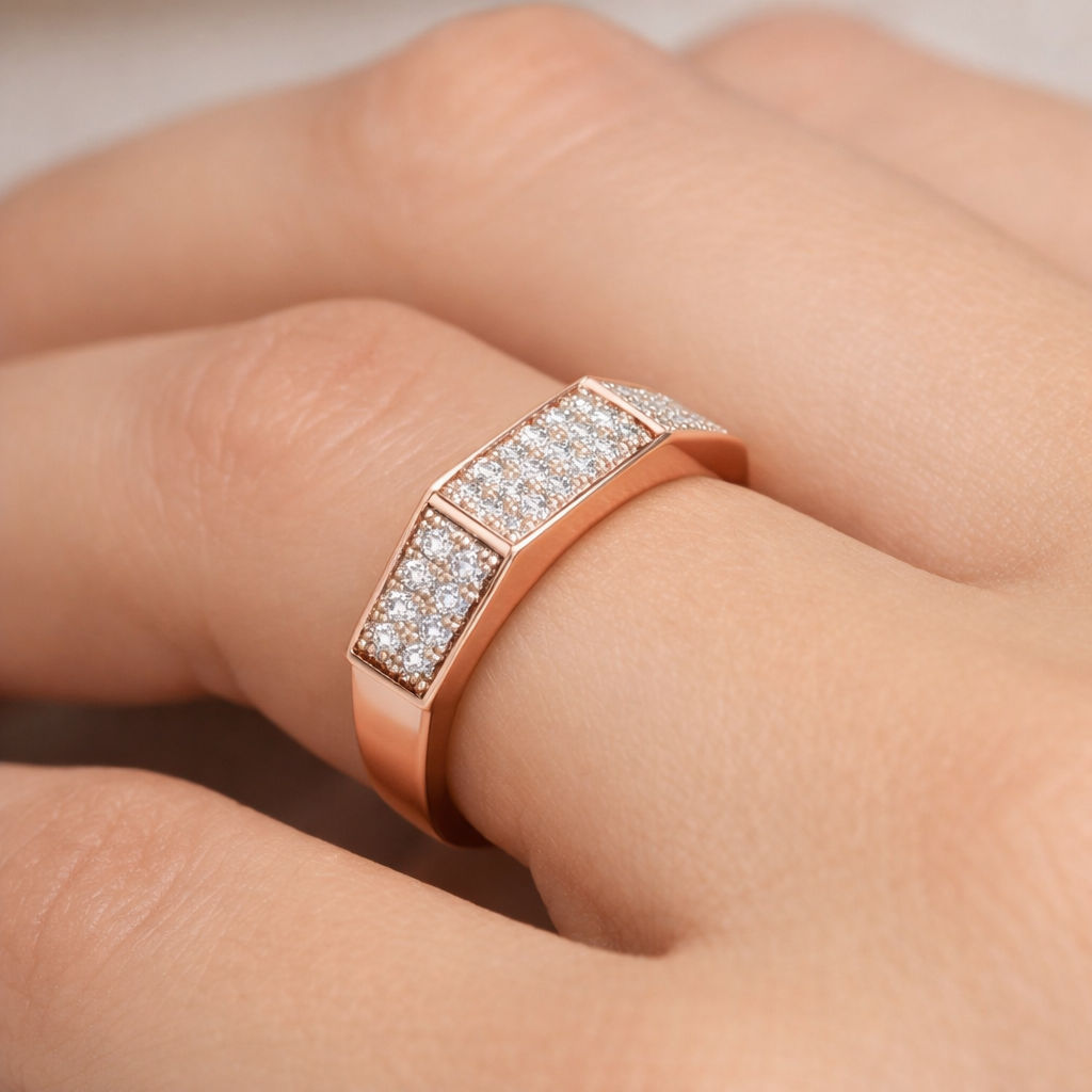0.75 Carat Diamond Pavé Octagon Band Ring 18K Rose Gold