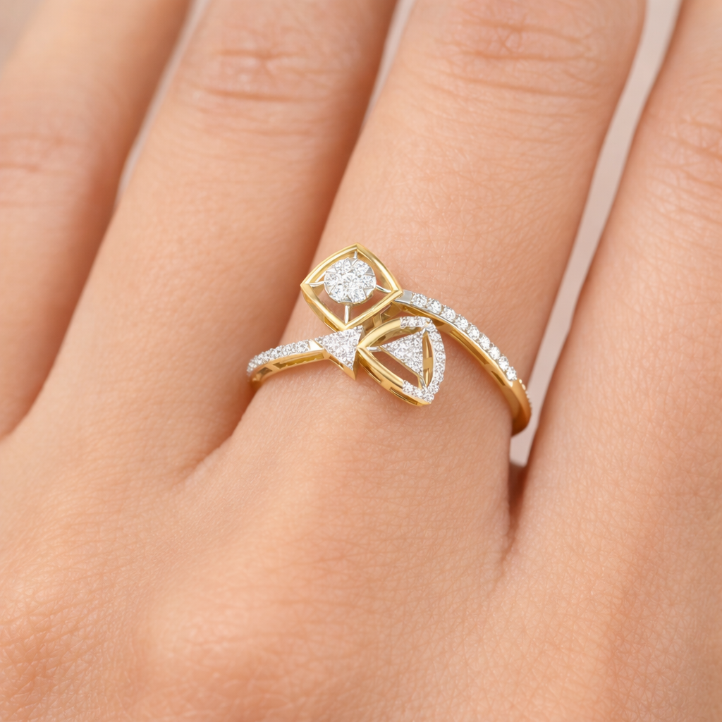 0.5 Carat Natural Diamond Aurel Geometric Cluster Ring 14K Yellow Gold