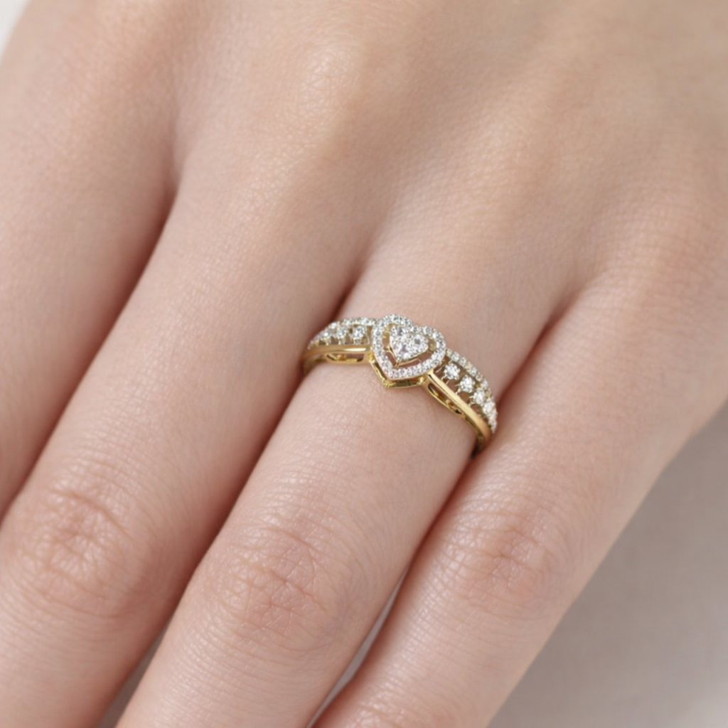 0.5 Carats Lab Grown Diamond Heart Halo Cocktail Ring 14K Yellow Gold