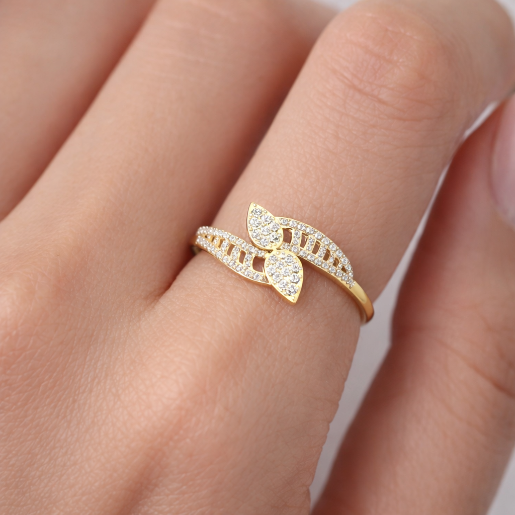 1 Carat Diamond Bypass Leaf Cluster Ring 14K Yellow Gold