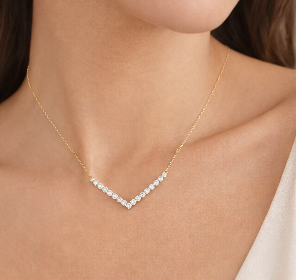 2.5 Carat Modern V‑Shaped Lab- Grown Diamond  Necklace 14K Yellow Gold