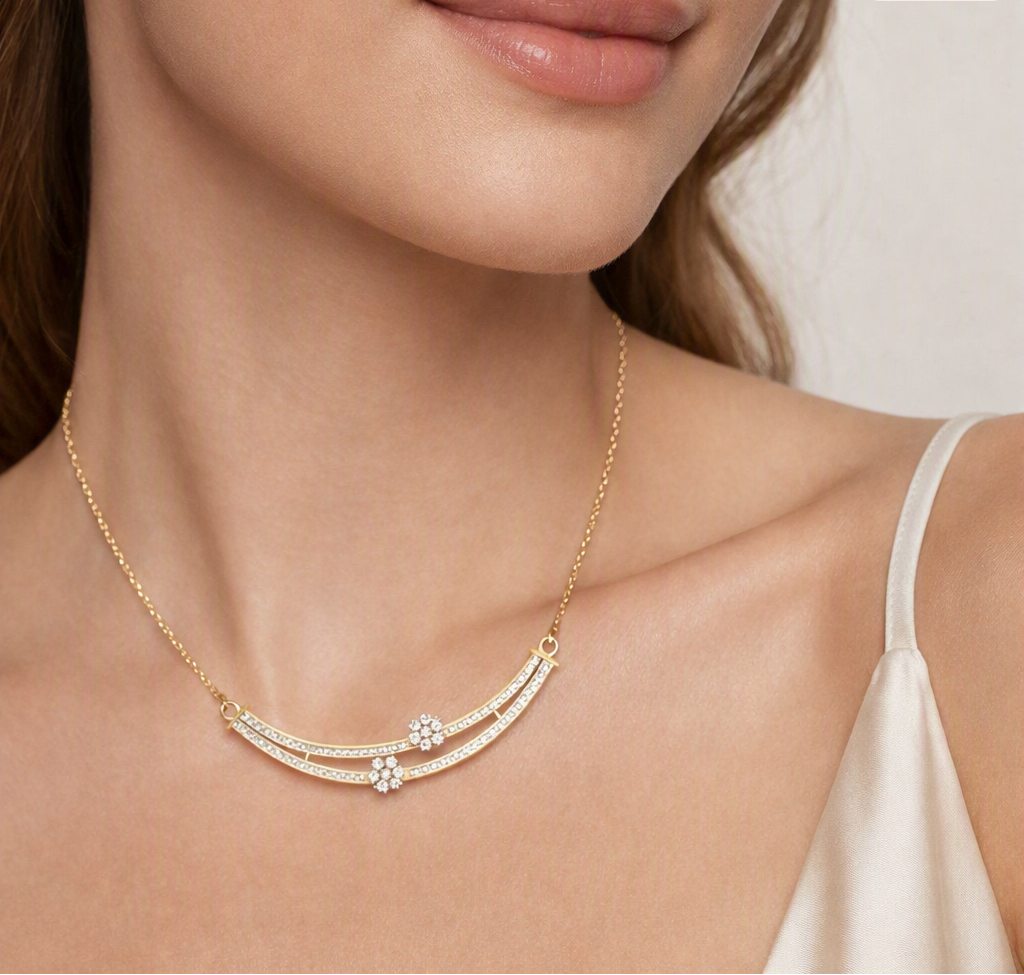 1 Carat Floral Arc Lab- Grown Diamond  Necklace 14K Yellow Gold