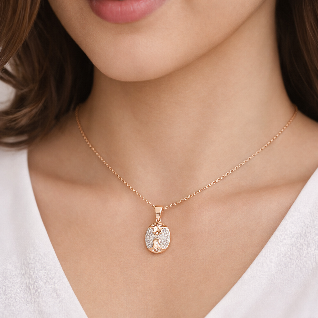 0.7 Carats Natural Diamond Mira Pavé Oval Pendant Necklace 18K Rose Gold