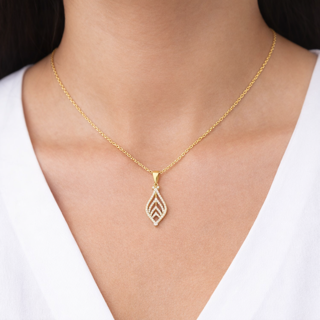 1 Carat Diamond Open Leaf Pendant 18K Yellow Gold