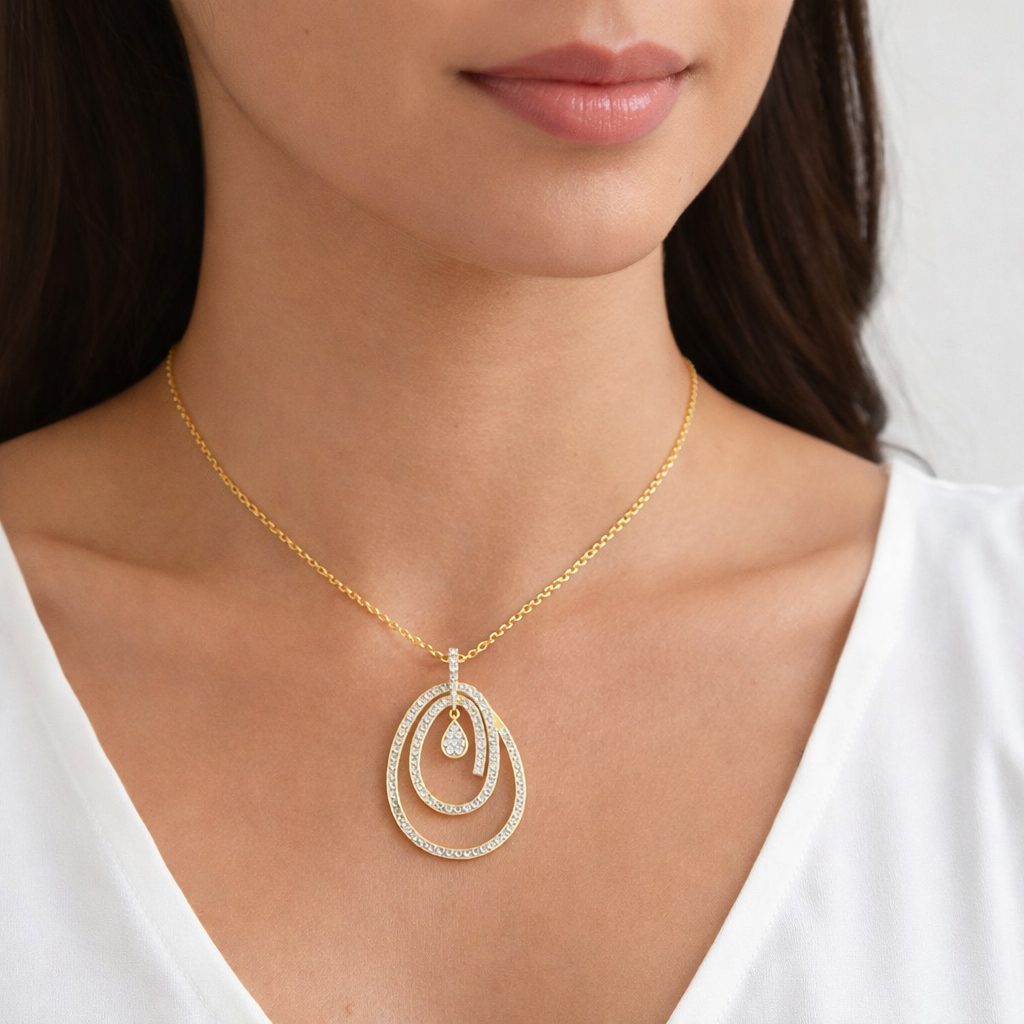 1.3 Carats Natural Diamond Spiral Halo Pendant Necklace 14K Yellow Gold