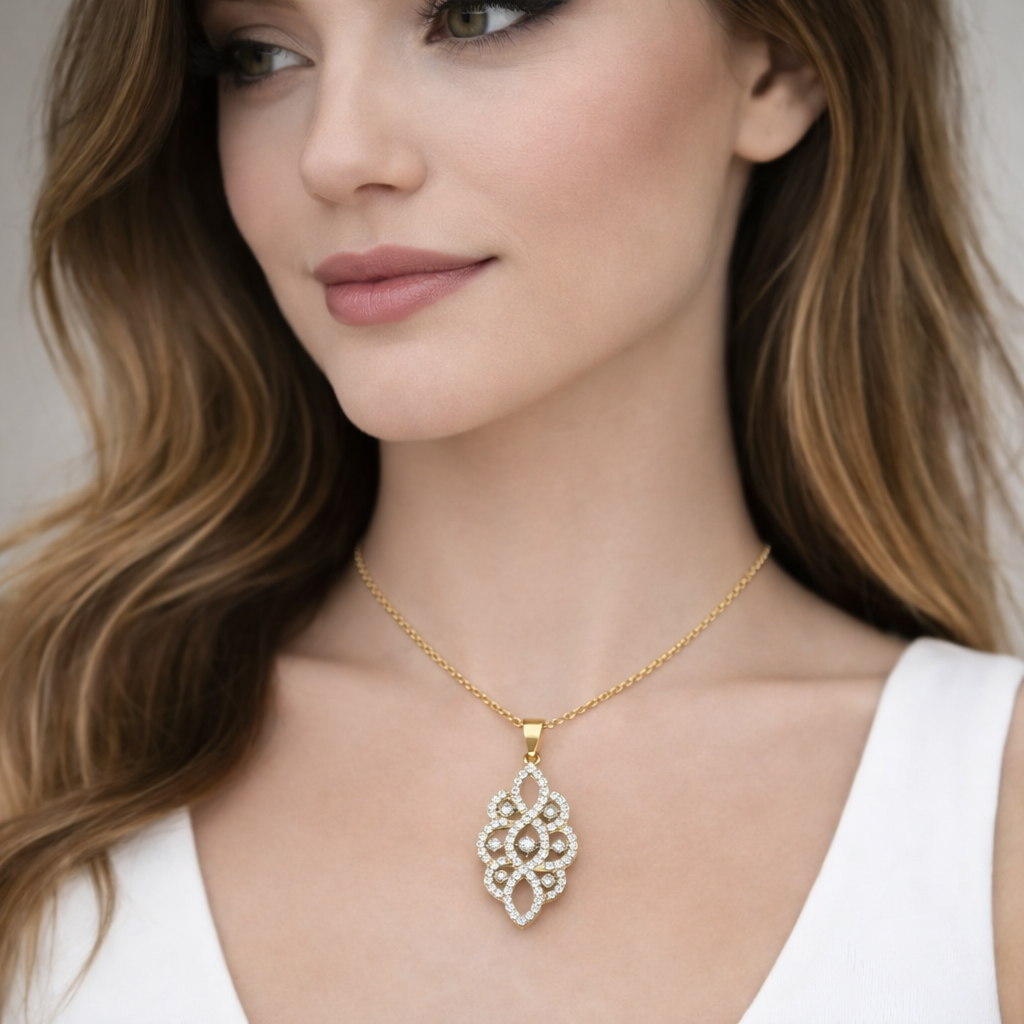 1.2 Carat Diamond Filigree Lace Pendant 18K Yellow Gold