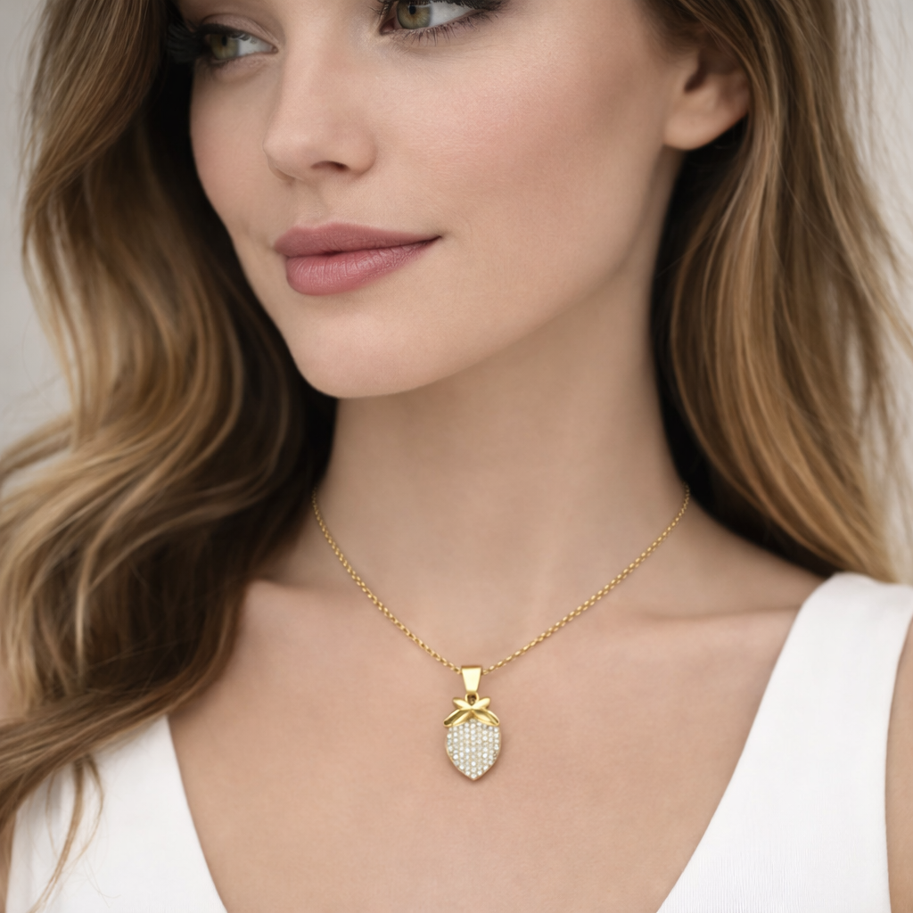 0.4 Carats Diamond Strawberry Pendant 14K Yellow Gold