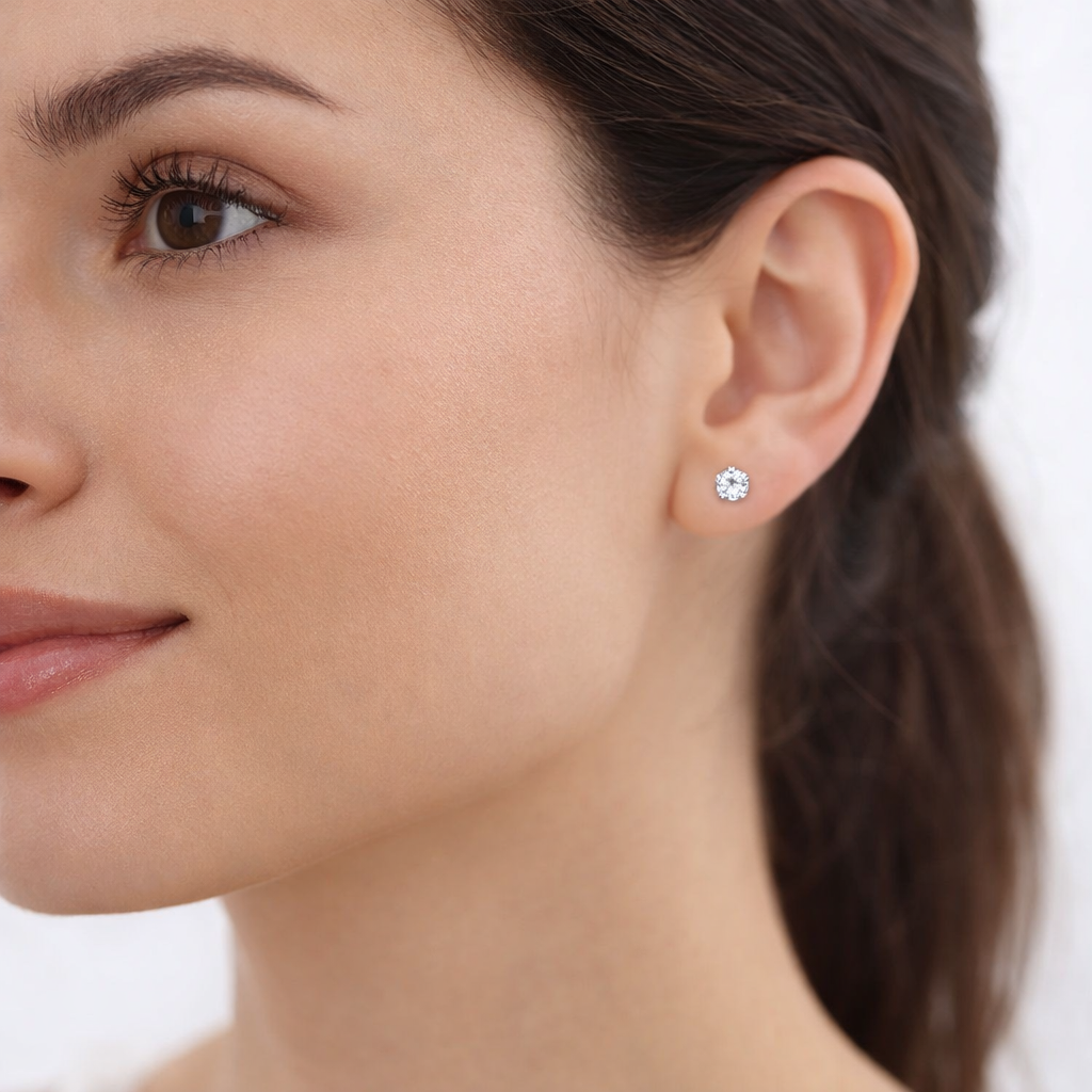1.5 Carats Round Natural Diamond Solitaire Stud Earrings 14K White Gold
