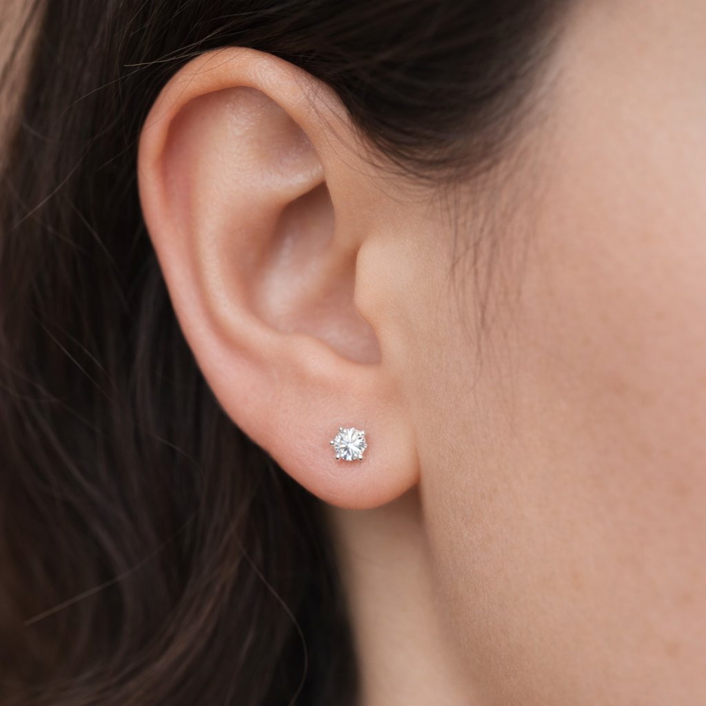 2 Carat Round Natural Diamond Solitaire Stud Earrings 18K Yellow Gold