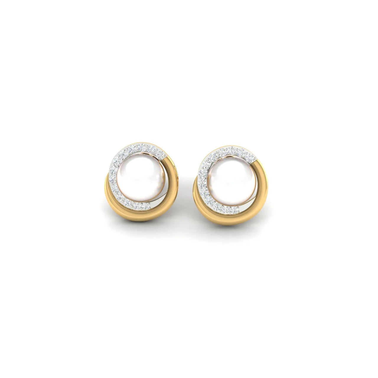 0.5 Carat Diamond Pearl Halo 18K Gold Earrings