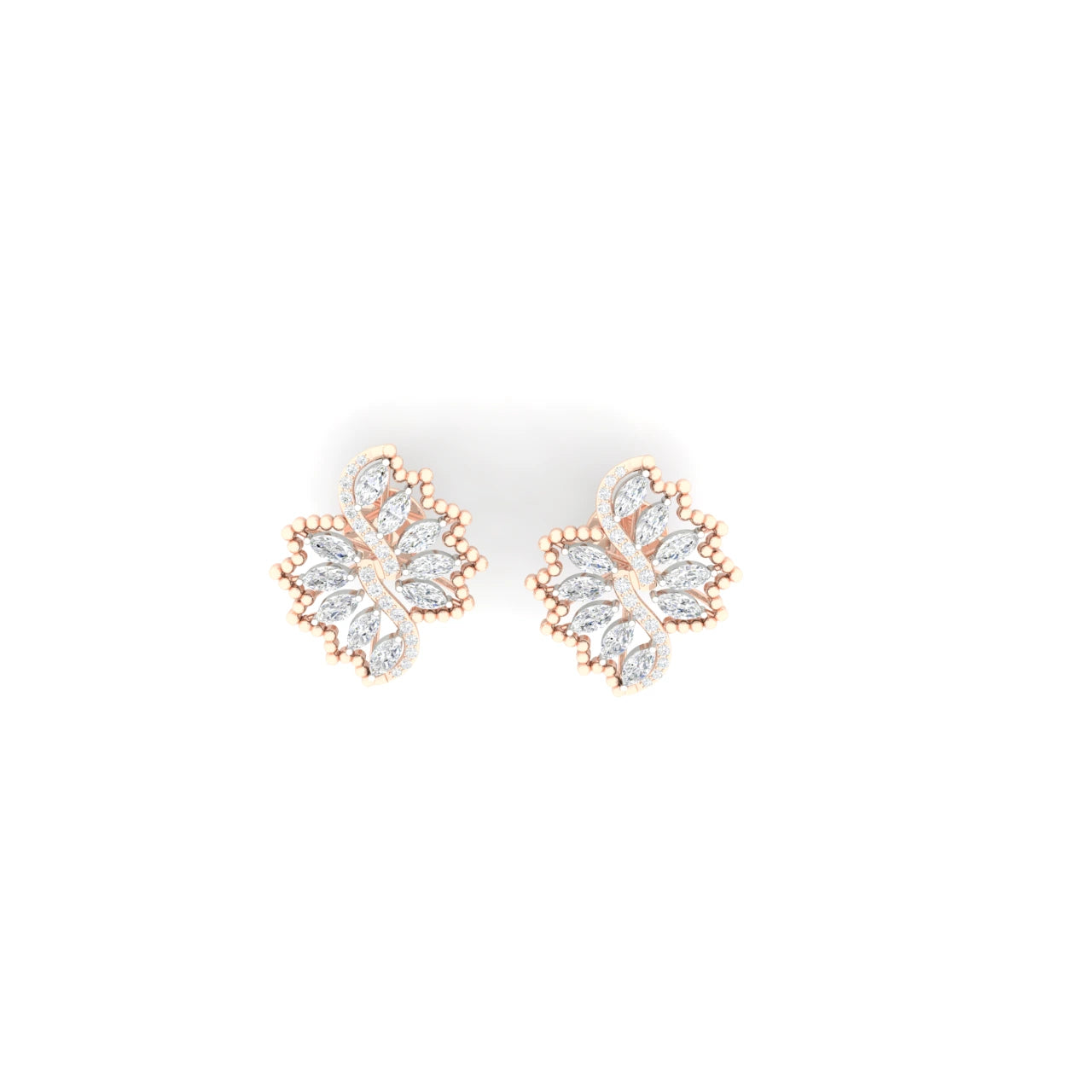 2 Carat Diamond Floral Motif 14K Gold Earrings