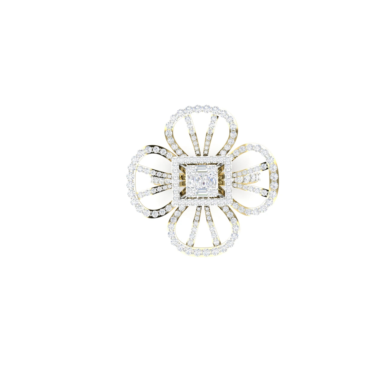 2 Carats Natural Diamond Open Petal Floral Cocktail Ring 14K Yellow Gold