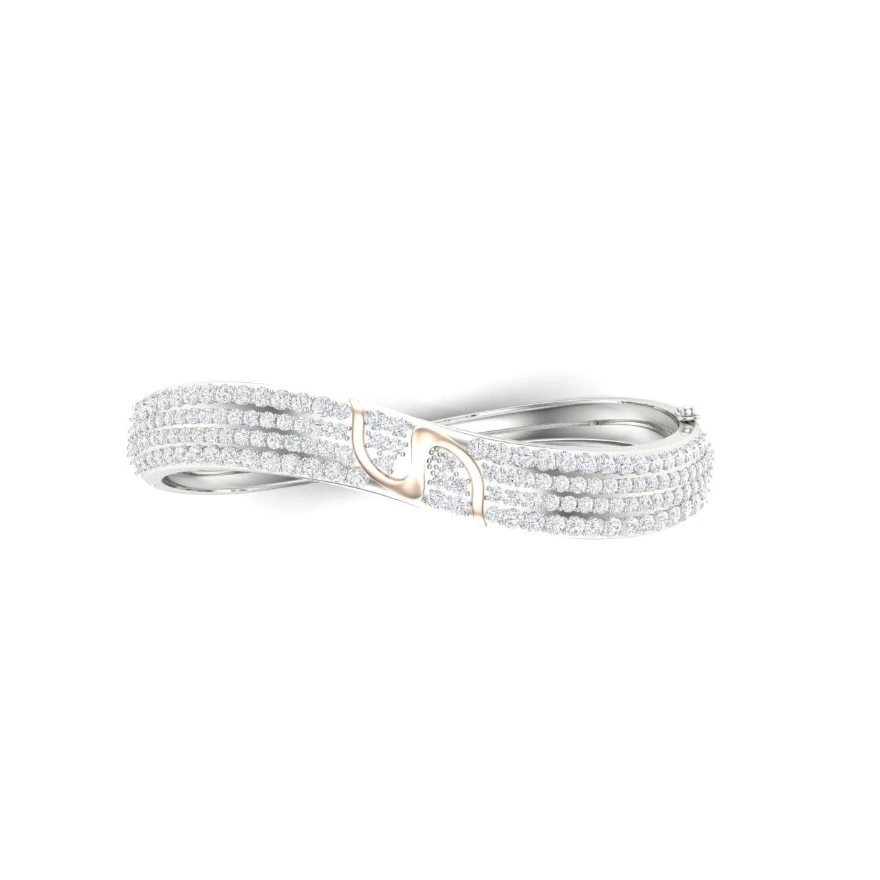 2 Carat Natural Diamond Multi-Row Wave Bangle Bracelet 14K White & Rose Gold