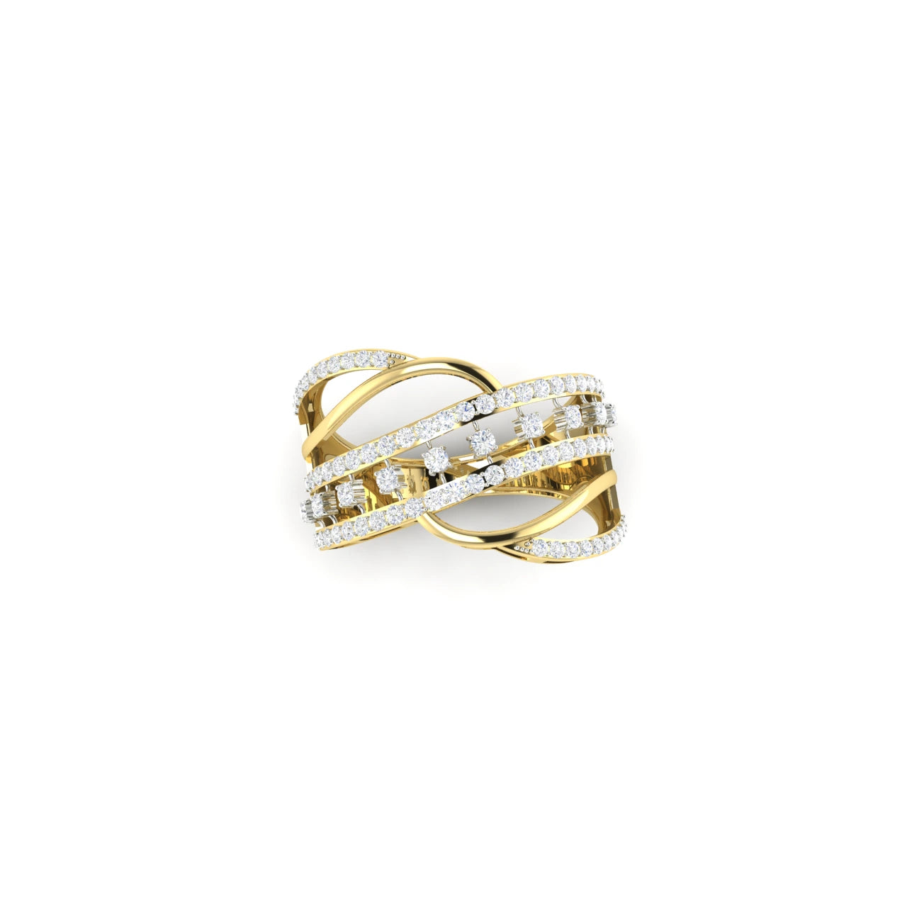 1 Carat Natural Diamond Multi-Strand Crossover Ring 14K Yellow Gold