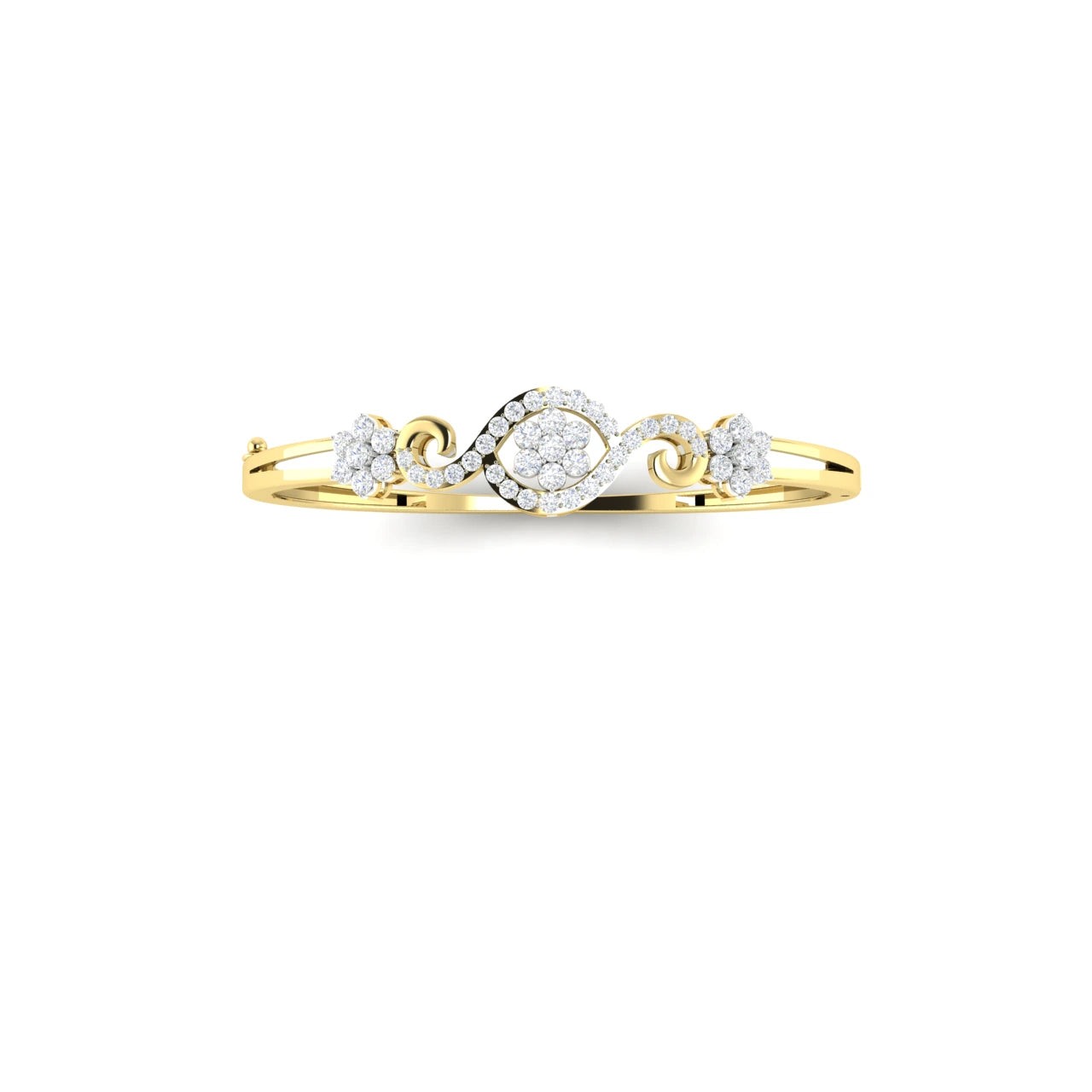 0.5 Carats Natural Diamond Floral Scroll Bangle Bracelet 14K Yellow Gold