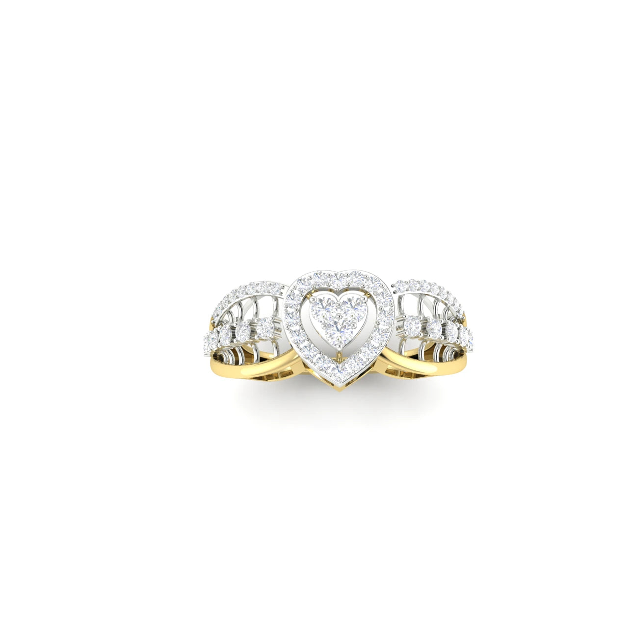 0.5 Carats Natural Diamond Heart Halo Cocktail Ring 14K Yellow Gold