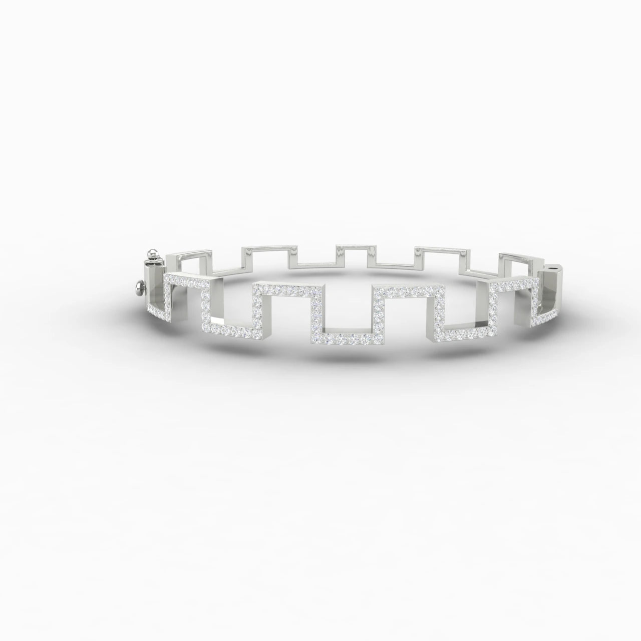 1 Carat Natural Diamond Greek Key Bangle Bracelet 14K White Gold