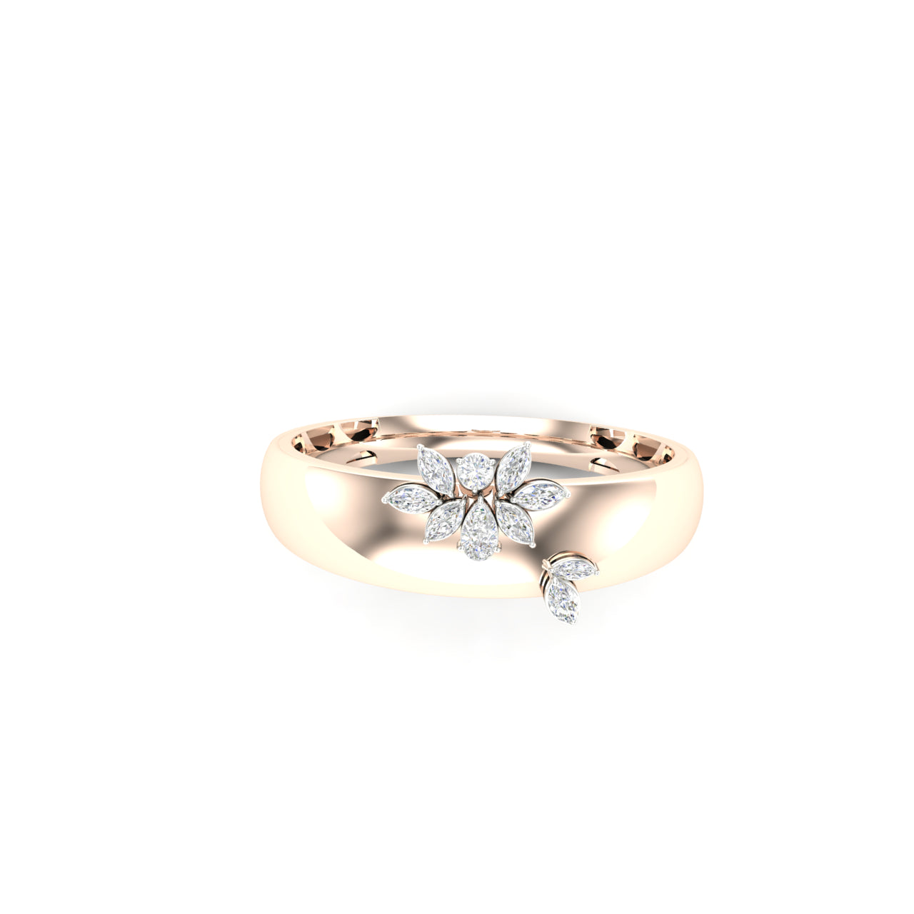 0.7 Carats Natural Diamond Florale Open Cuff Ring 18K Rose Gold