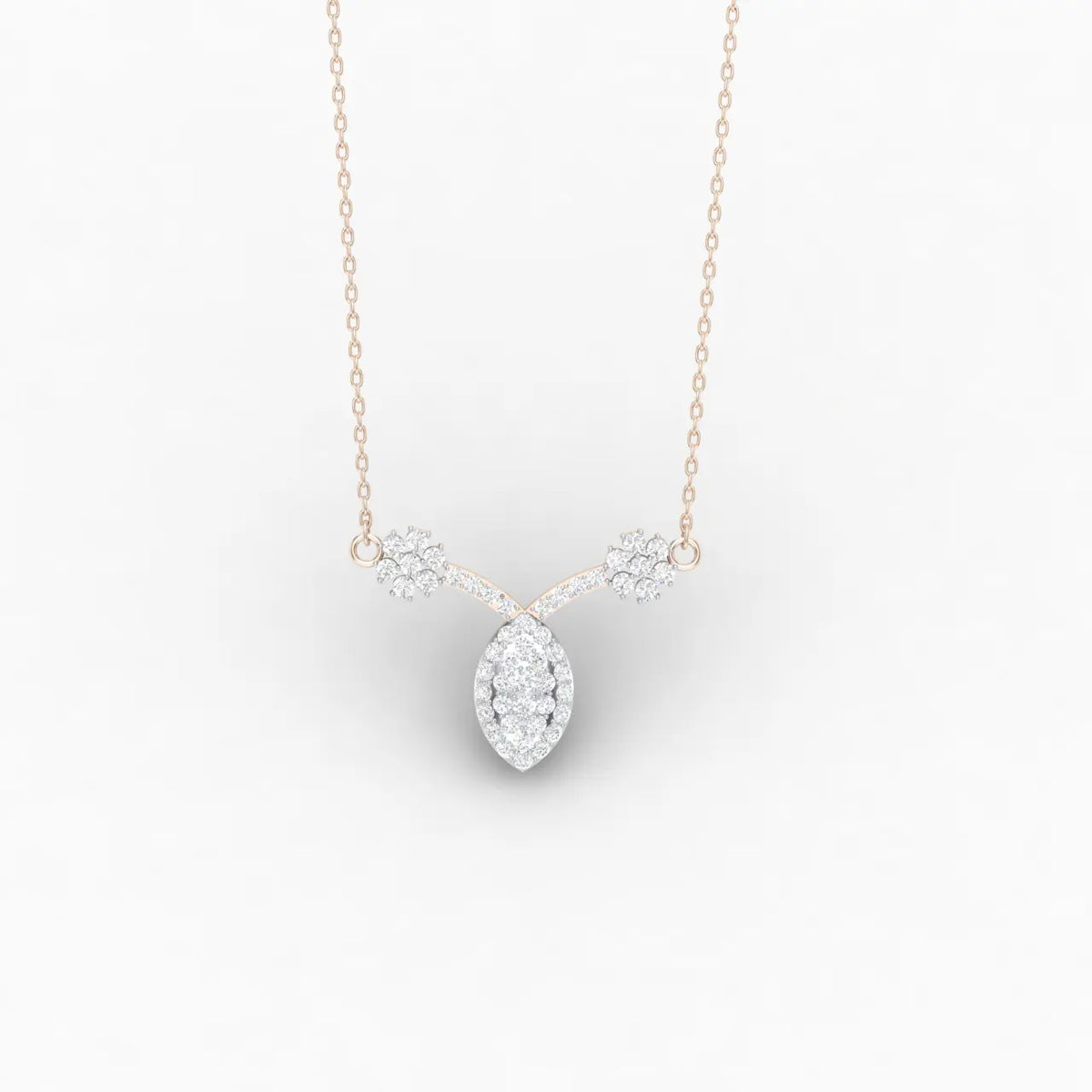 1 Carat Teardrop Floral Lab Grown Diamond Pendant Necklace 14K RoseGold