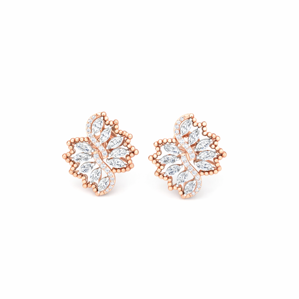 2 Carat Diamond Floral Motif 14K Gold Earrings