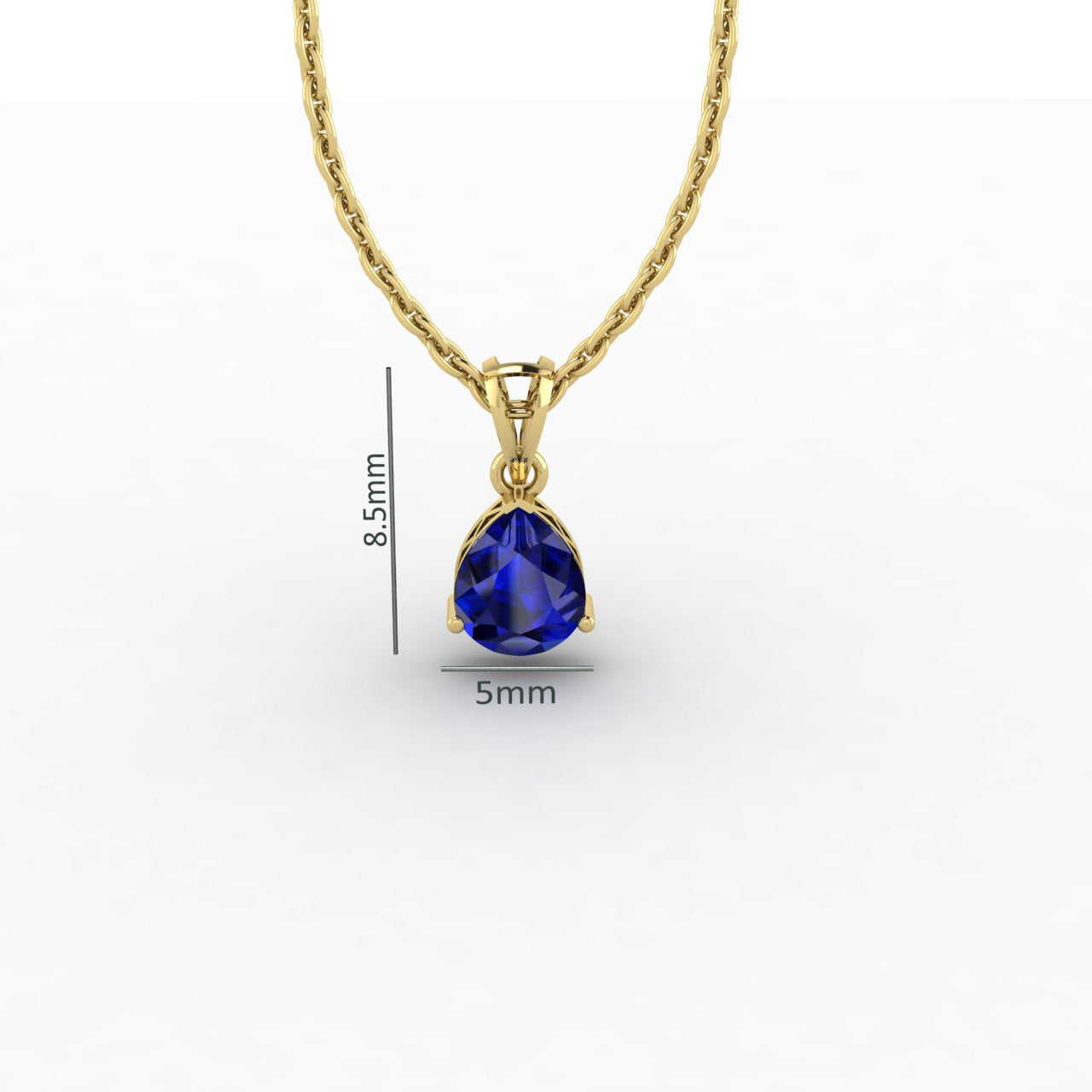 Pear Cut Blue Sapphire Solitaire Necklace 14K Yellow Gold