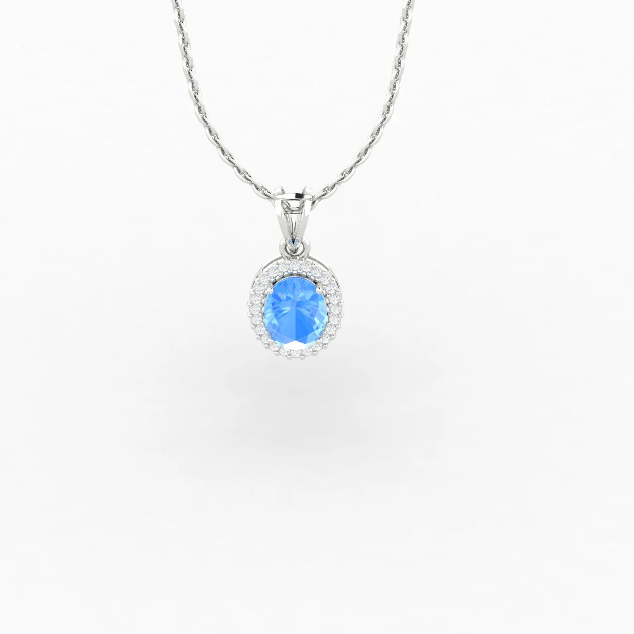Oval Cut Aquamarine Halo 1 Carat Lab Diamond Necklace